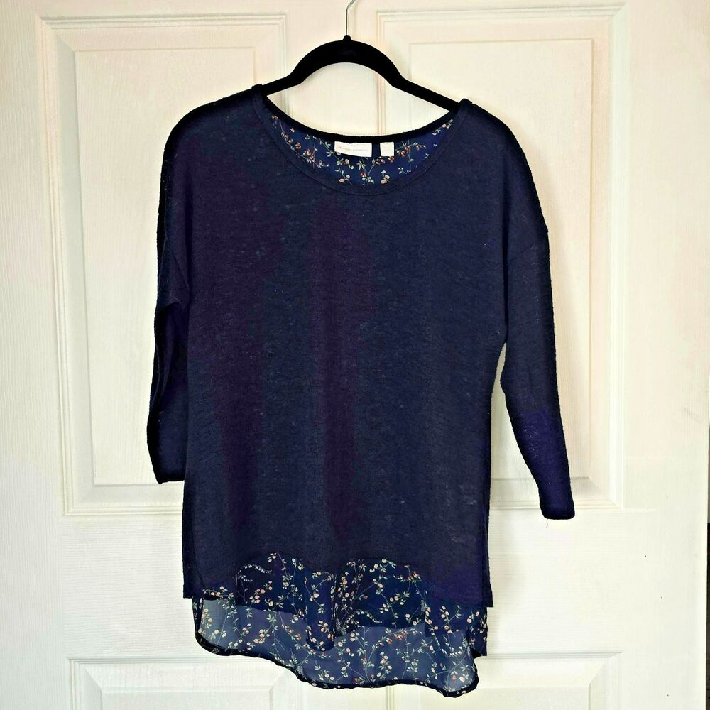 Women's New York & Company Navy Blue Layered Blouse Sweater with Zipper Small